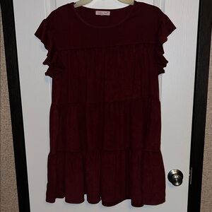 Indigo Soul Burgundy Suede Ruffle Blouse